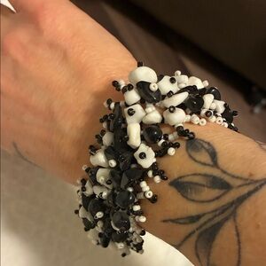Handmade Vintage Black and White Beaded Cluster Bracelet